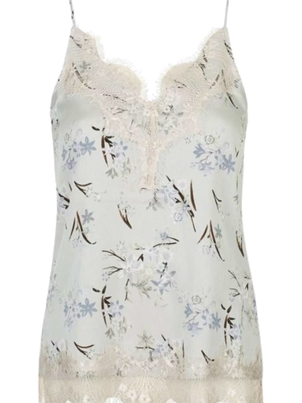 Topshop Floral Blush Lace Trim Satin Cami in Light Blue and Size 6